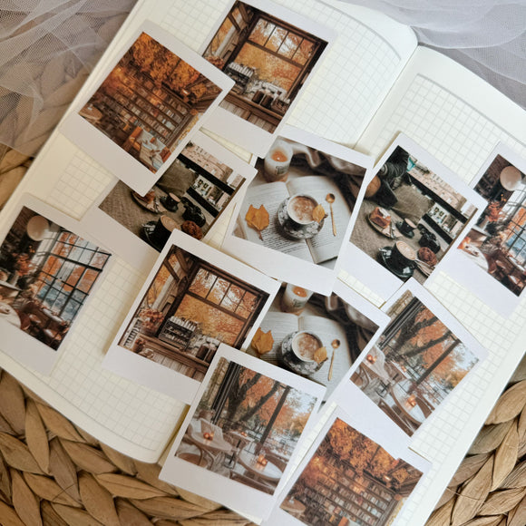 fall café polaroid die cut sticker pocket, planner sticker, polaroid pictures sticker, cut out stickers 12 pieces