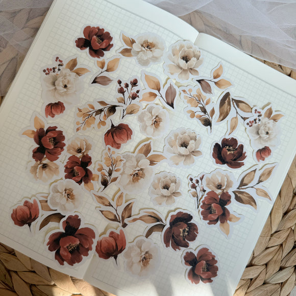 autumn flowers die cut sticker pocket 30+ pcs