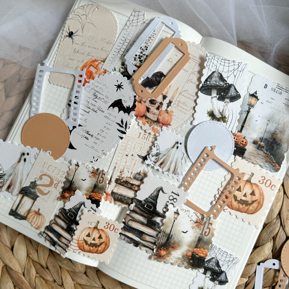 halloween ephemera die cut pocket, 30+ pieces,