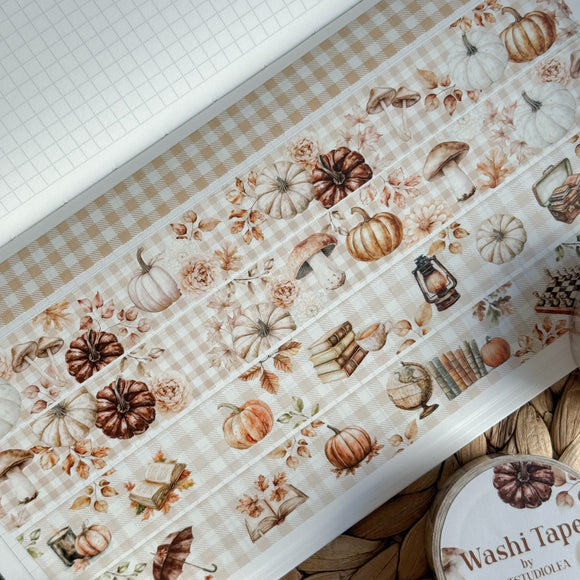 Autumn season, gingham grid washi tape bundle
