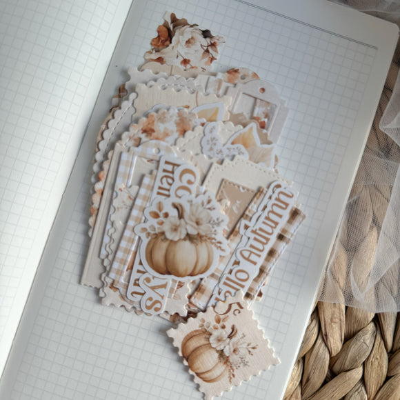 floral pumpkin ephemera die cut pocket, 40+ pieces,