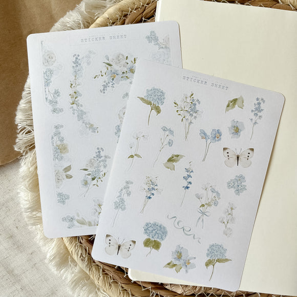 blue floral  sticker sheet