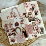 pink harvest ephemera and sticker die cut pocket, 29+ pieces,