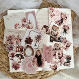 pink harvest ephemera and sticker die cut pocket, 29+ pieces,