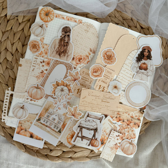 Pumpkin soul ephemera and sticker die cut pocket, 35+ pieces,