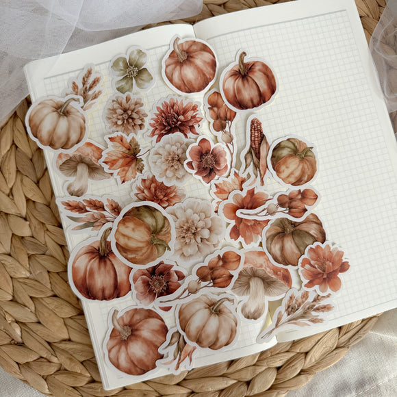 red autumn flowers and pumpkin die cut sticker pocket
