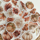 red autumn flowers and pumpkin die cut sticker pocket
