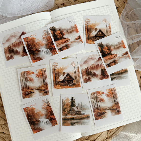 autumn landscape polaroid die cut sticker pocket