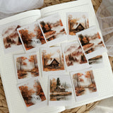 autumn landscape polaroid die cut sticker pocket