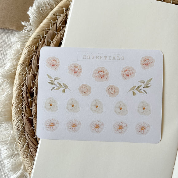 peachy floral essential sticker sheet, spring stickers, flower journal sticker