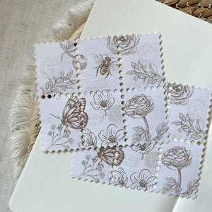vintage botanical faux stamp sticker sheet, journaling sticker, planner sticker, bullet journal supplies