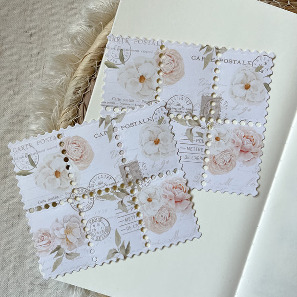 peach flower faux stamp sticker sheet, journaling sticker, planner sticker, bullet journal supplies