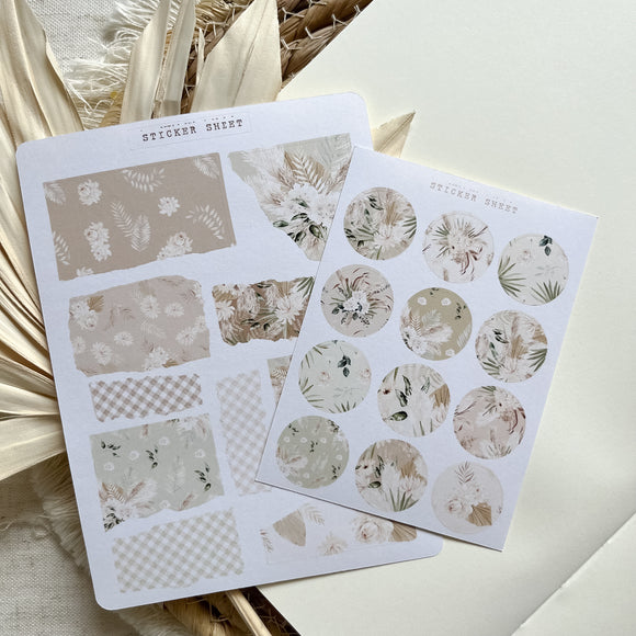 boho dried flowers dot & paper scraps sticker sheet