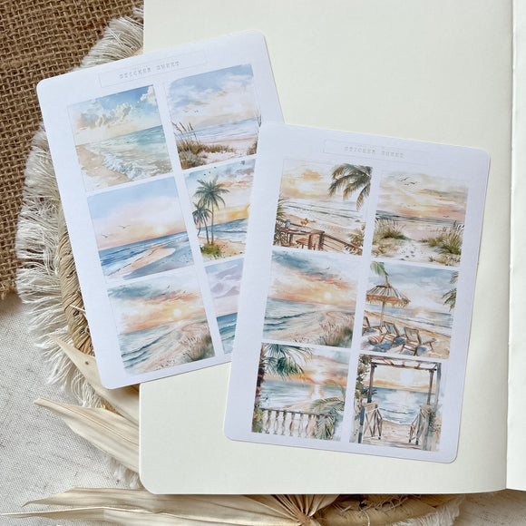 sunset at the beach picture sticker sheet,