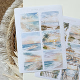 sunset at the beach picture sticker sheet,