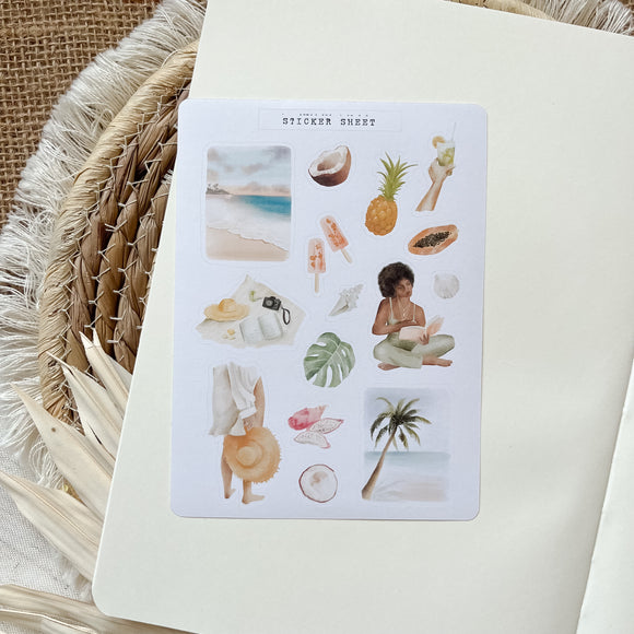 tropical beach sticker sheet