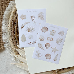 boho flowers and sea shells sticker sheet