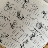 black and white line art 2026 die cut calendar stickers