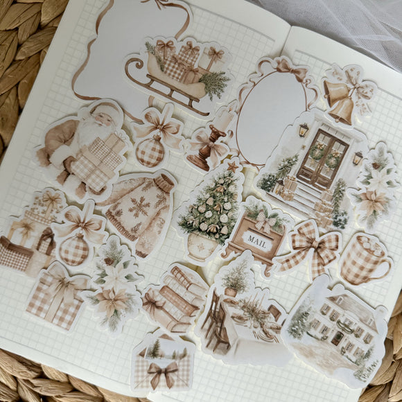 timeless beige christmas die cut sticker pocket