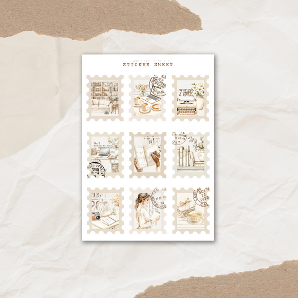 beige planner post stamp sticker sheet