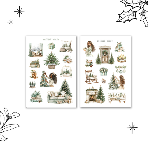 pine tree christmas sticker sheet