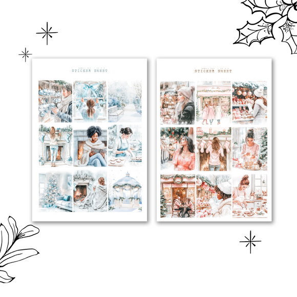pink & blue christmas pictures sticker sheet