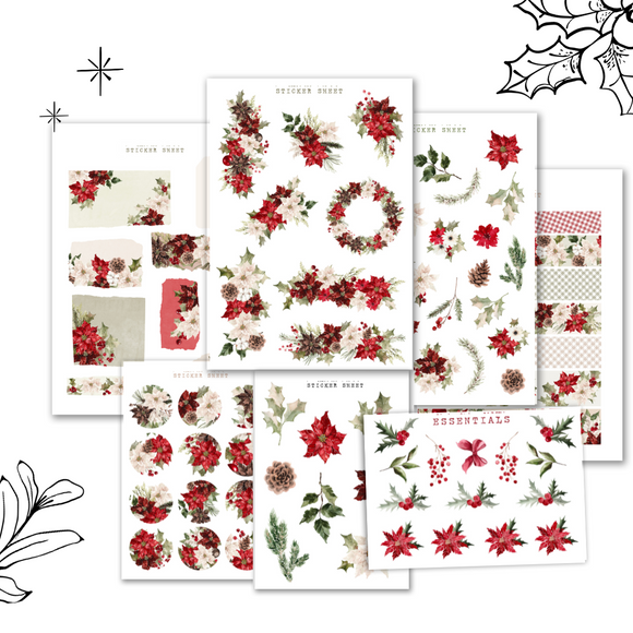 red winter flower sticker sheet bundle