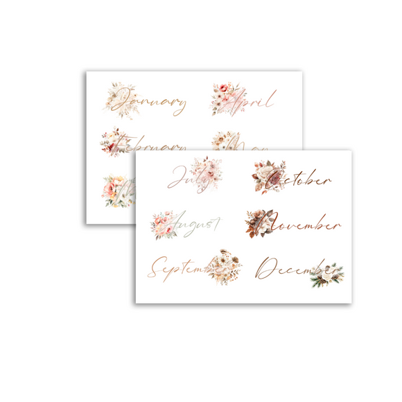 floral monthly headers sticker sheet