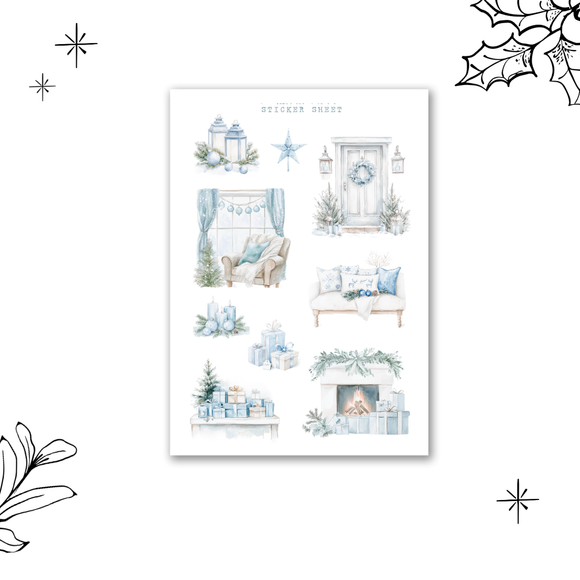 blue christmas sticker sheet