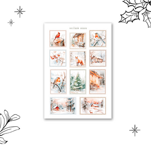 frosty winter post stamp sticker sheet