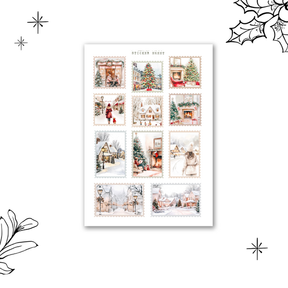 christmas post stamp sticker sheet