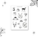 black simple christmas sketches sticker sheet bundle