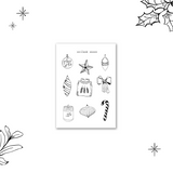 black simple christmas sketches sticker sheet bundle