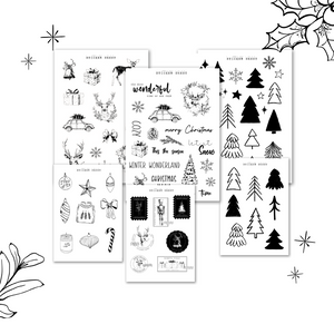 black simple christmas sketches sticker sheet bundle