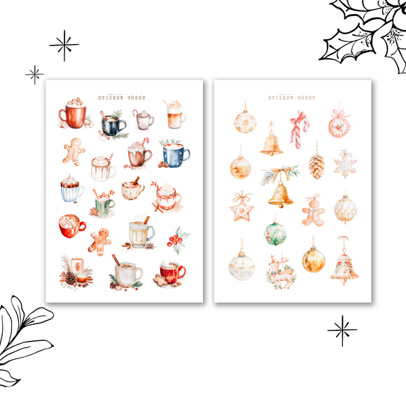 christmas ornaments & hot chocolate sticker sheet