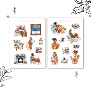 hot chocolate and a cozy night sticker sheet bundle