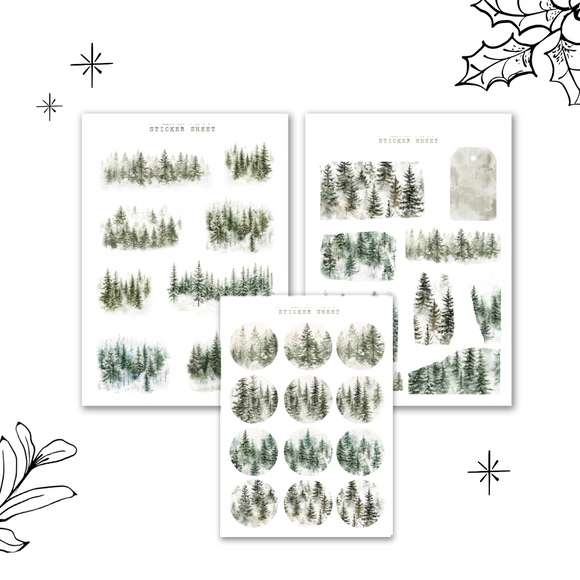 winter pine trees sticker sheet bundle