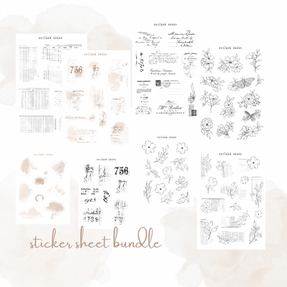 vintage essentials sticker sheet bundle for journaling, vintage stationery, ephemera sticker sheet, decor sticker