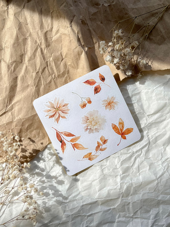 Autumn leaves and flowers sticker sheet, Fall Sticker sheet