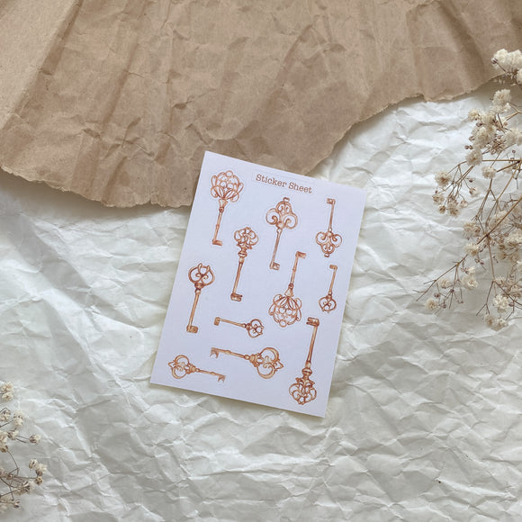 Golden keys sticker sheet for bujo and penpaling