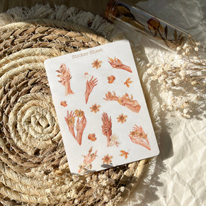 Autumn floral hands sticker sheet for journaling