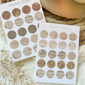 Vintage ephemera dots sticker sheet