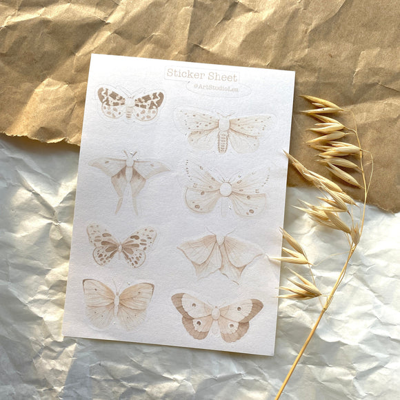 Moths and butterfly’s sticker sheet for journaling and penpaling