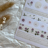 Vintage flowers dots and washi tape sticker sheet for journaling and penpaling