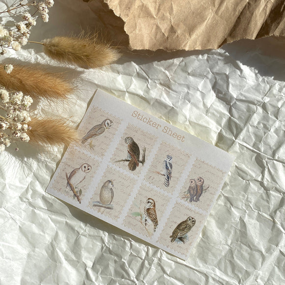 Owls stamp sticker sheet for journaling and penpaling