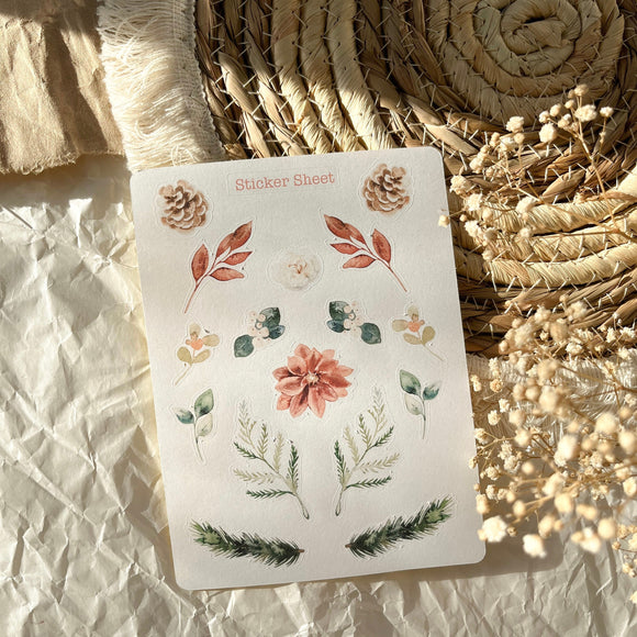 Christmas flower sticker sheet for journaling and penciling